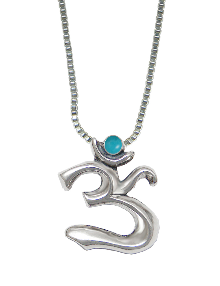 Sterling Silver Elegant Ohm Symbol Pendant With Turquoise